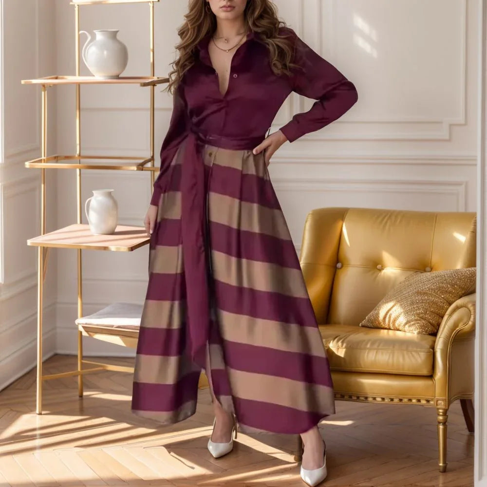 Verona™ Dress in Satin Poplin with Adjustable Belt and Elegant Stripes / Sophistication and Impact in Every Detail!