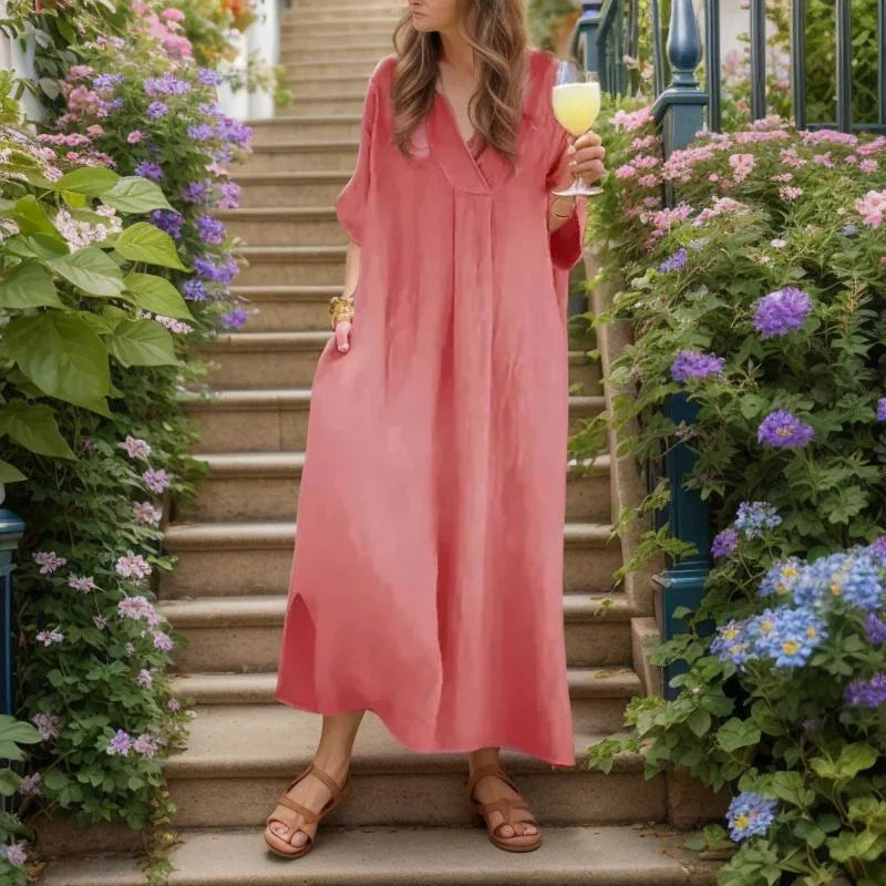 Bali Sun™ Dress in Cotton Linen with a Flowing Fit / For Women Who Carry the Sun's Glow in Their Body and Soul!