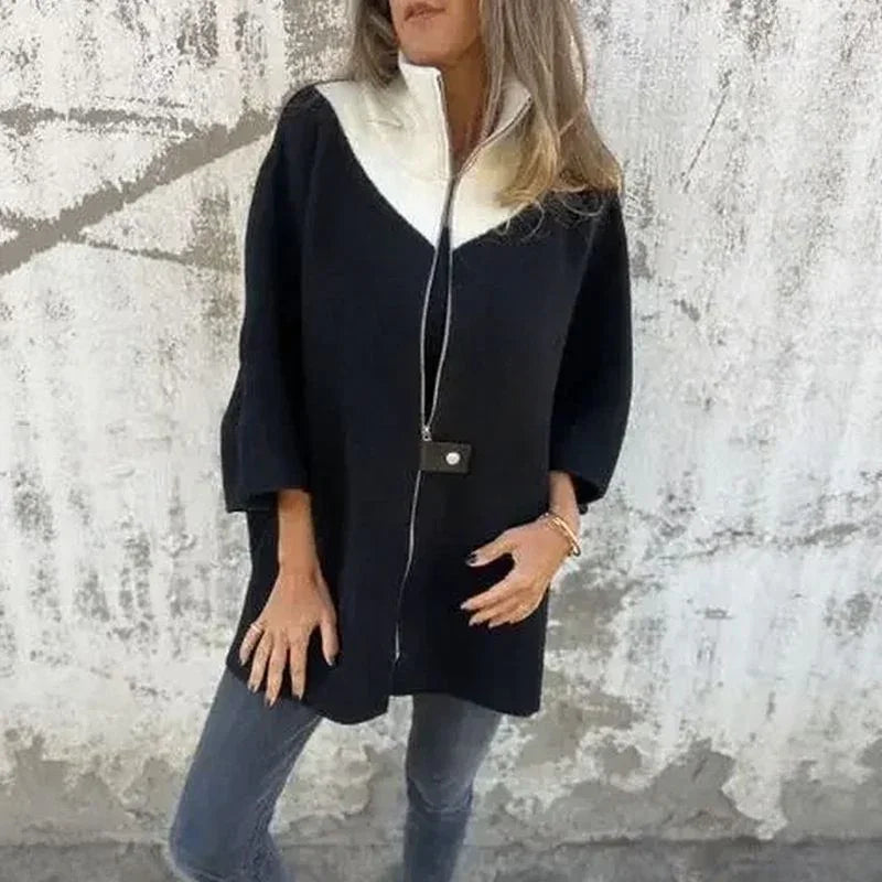 Georgia Flair™ Coat with Contrasting Collar and Loose Fit / Urban Sophistication at its Most Authentic!