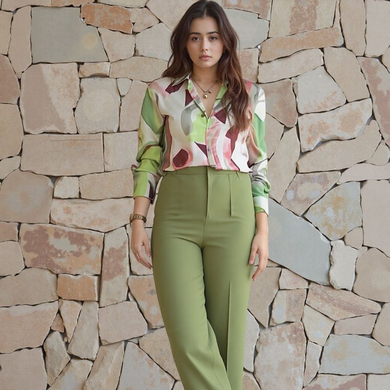 Sálvia Élégance™ Set with Satin Shirt and Tailored Pants / Sophistication that Goes From the Office to After Hours!