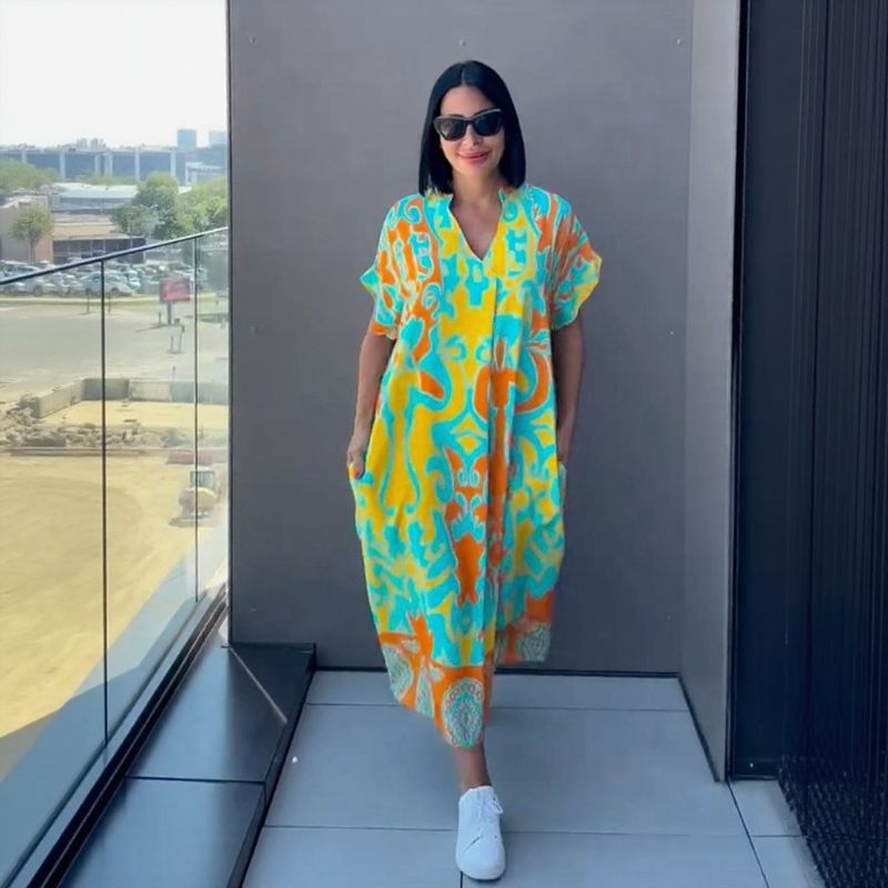 Oceania™ Viscose Dress with Wide Cut and Tropical Print / The Piece that Combines Comfort and Effortless Beauty!