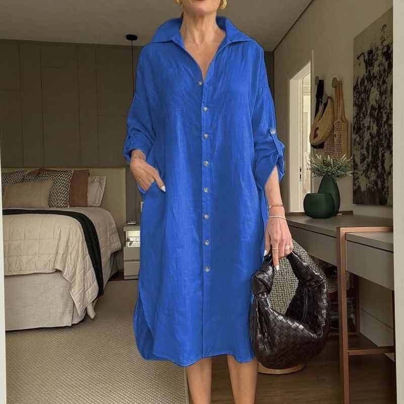 Lisboa™ Dress in Cotton Linen with Tailoring Collar / The Modern Woman's Couture Piece!