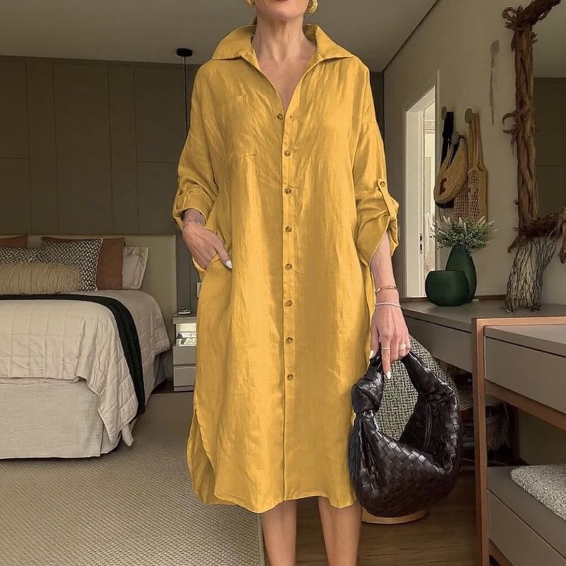 Lisboa™ Dress in Cotton Linen with Tailoring Collar / The Modern Woman's Couture Piece!