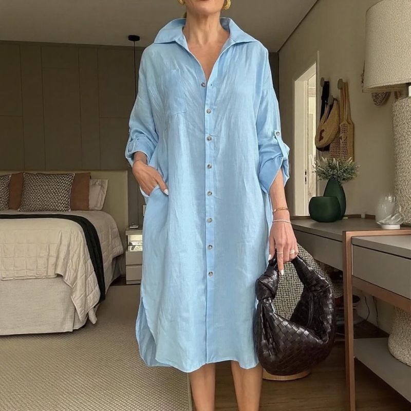 Lisboa™ Dress in Cotton Linen with Tailoring Collar / The Modern Woman's Couture Piece!