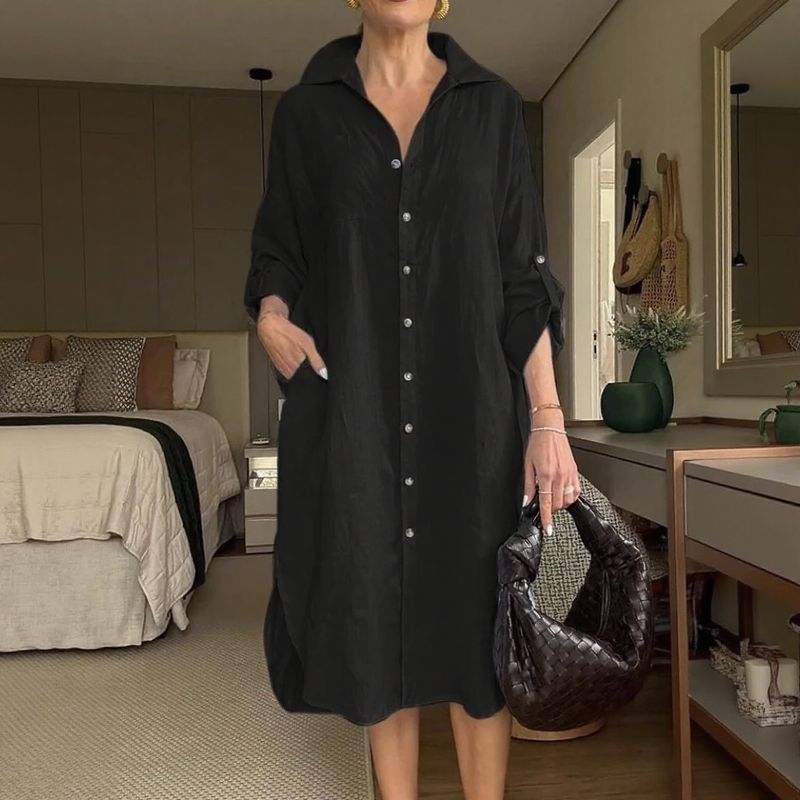 Lisboa™ Dress in Cotton Linen with Tailoring Collar / The Modern Woman's Couture Piece!