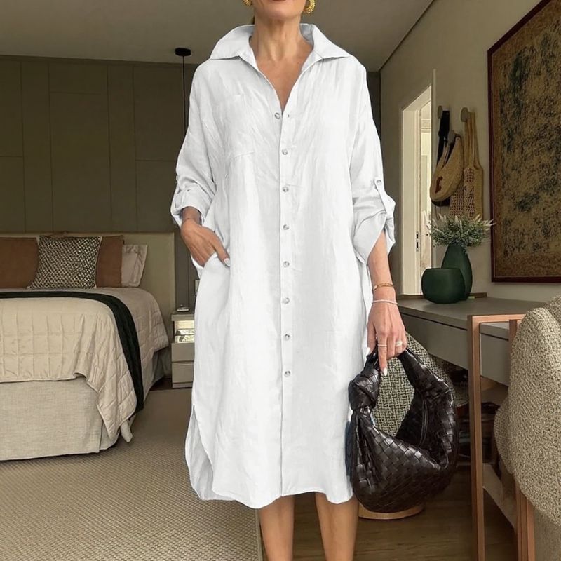 Lisboa™ Dress in Cotton Linen with Tailoring Collar / The Modern Woman's Couture Piece!