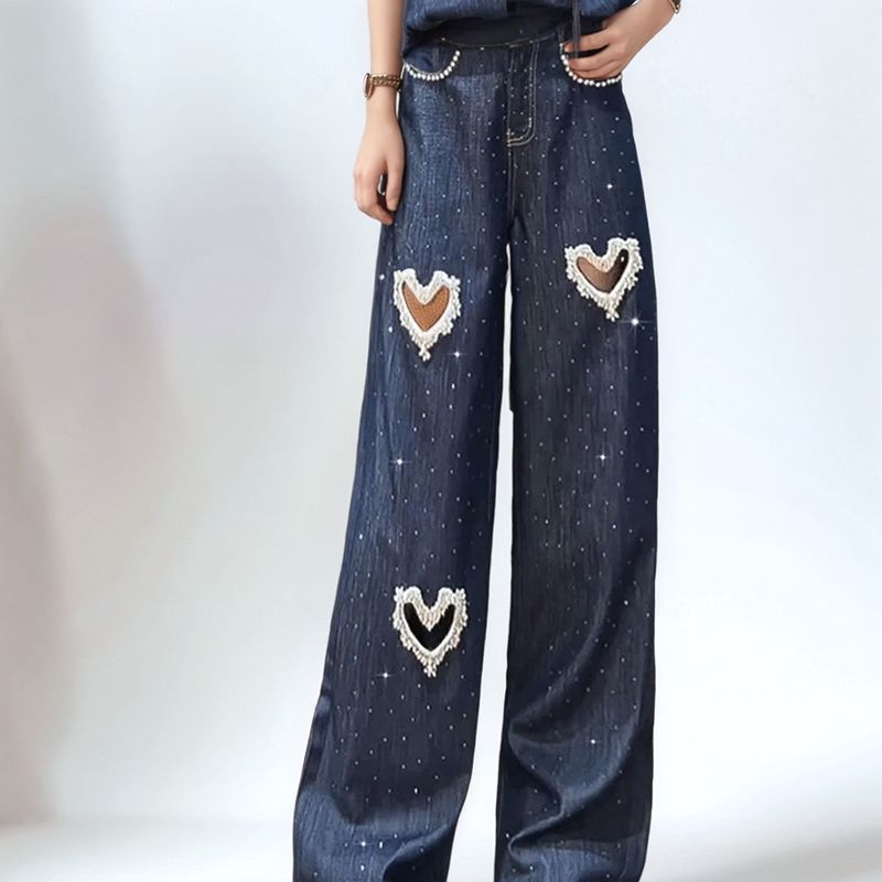 Lovely™ Women's Jeans with Embroidered Hearts and Pearl Cutouts / The Most Wanted Jeans of the Season!