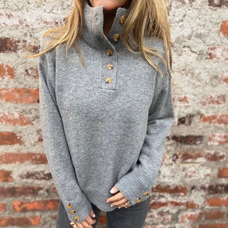 Women's Premium Knit Sweater with High Collar and Elegant Buttons / Warm and Sophisticated Minimalism!