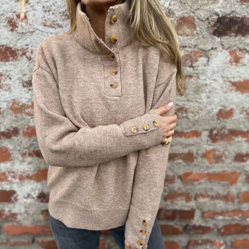 Women's Premium Knit Sweater with High Collar and Elegant Buttons / Warm and Sophisticated Minimalism!