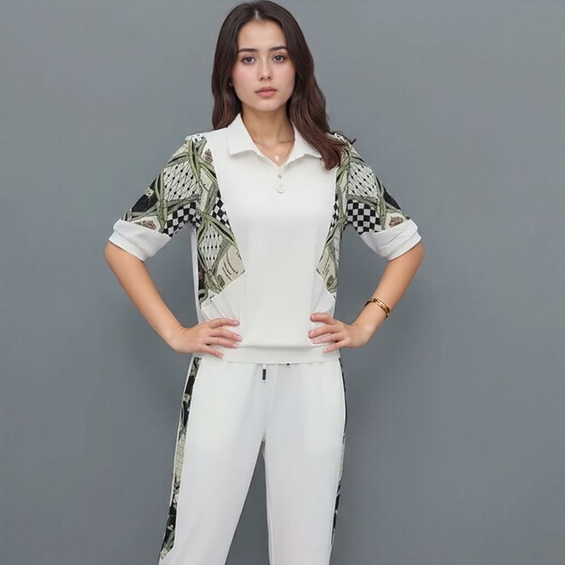 Mosaic™ Set with Zipper Collar and Contrasting Print / Art, Movement, and Comfort in Every Stroke