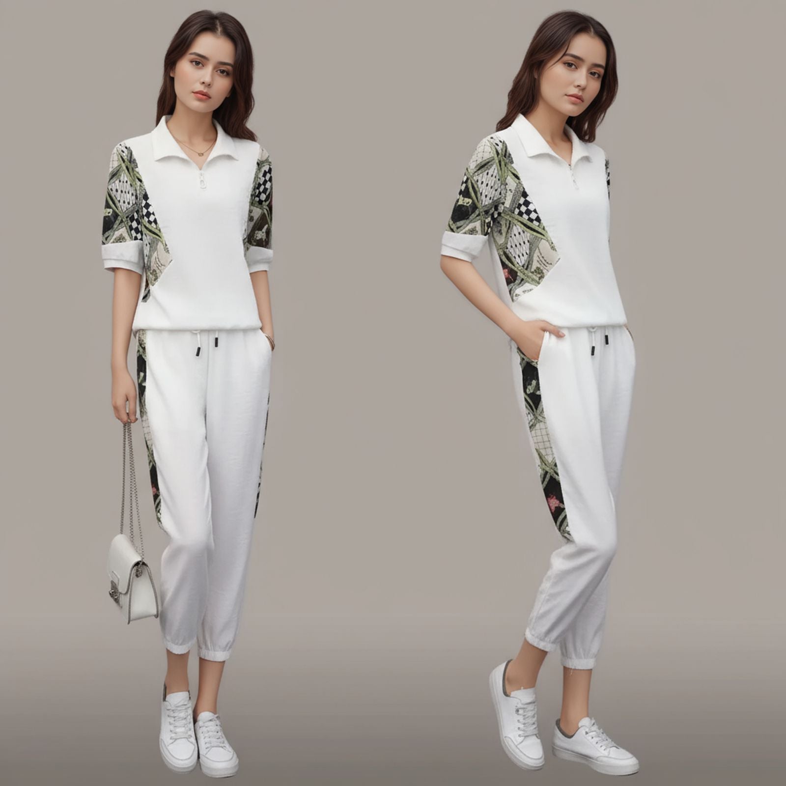 Mosaic™ Set with Zipper Collar and Contrasting Print / Art, Movement, and Comfort in Every Stroke