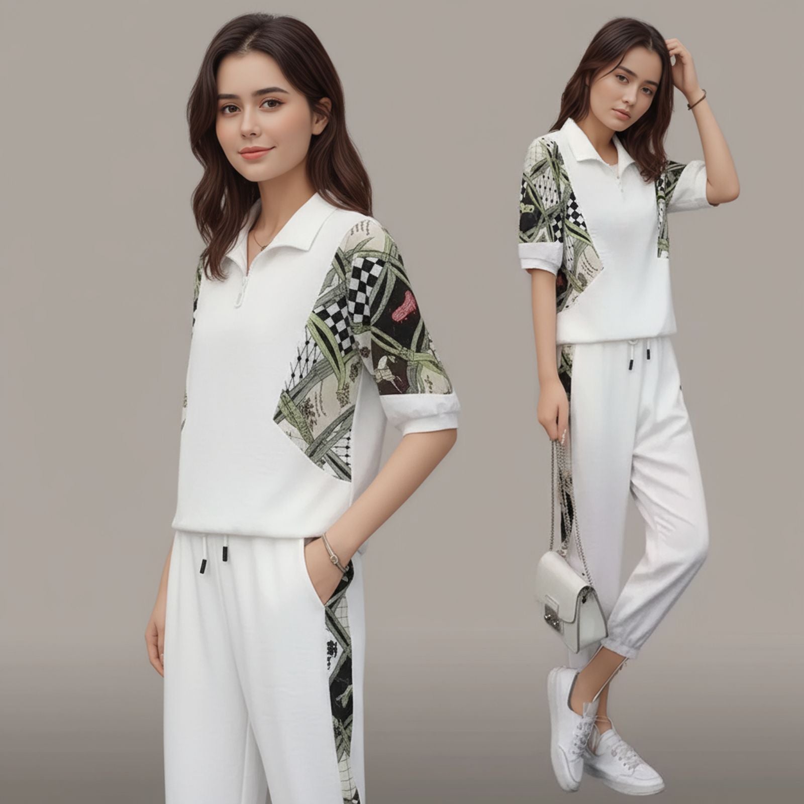 Mosaic™ Set with Zipper Collar and Contrasting Print / Art, Movement, and Comfort in Every Stroke