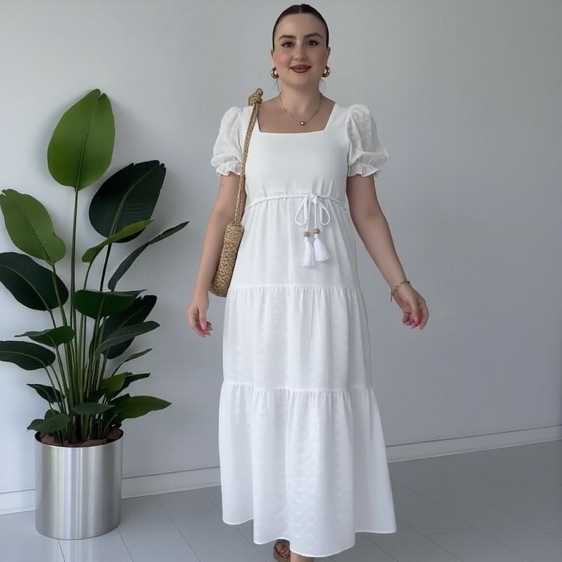 Bella™ Dress in Textured Viscose with Princess Sleeves / Lightness, Charm, and Femininity in Every Movement