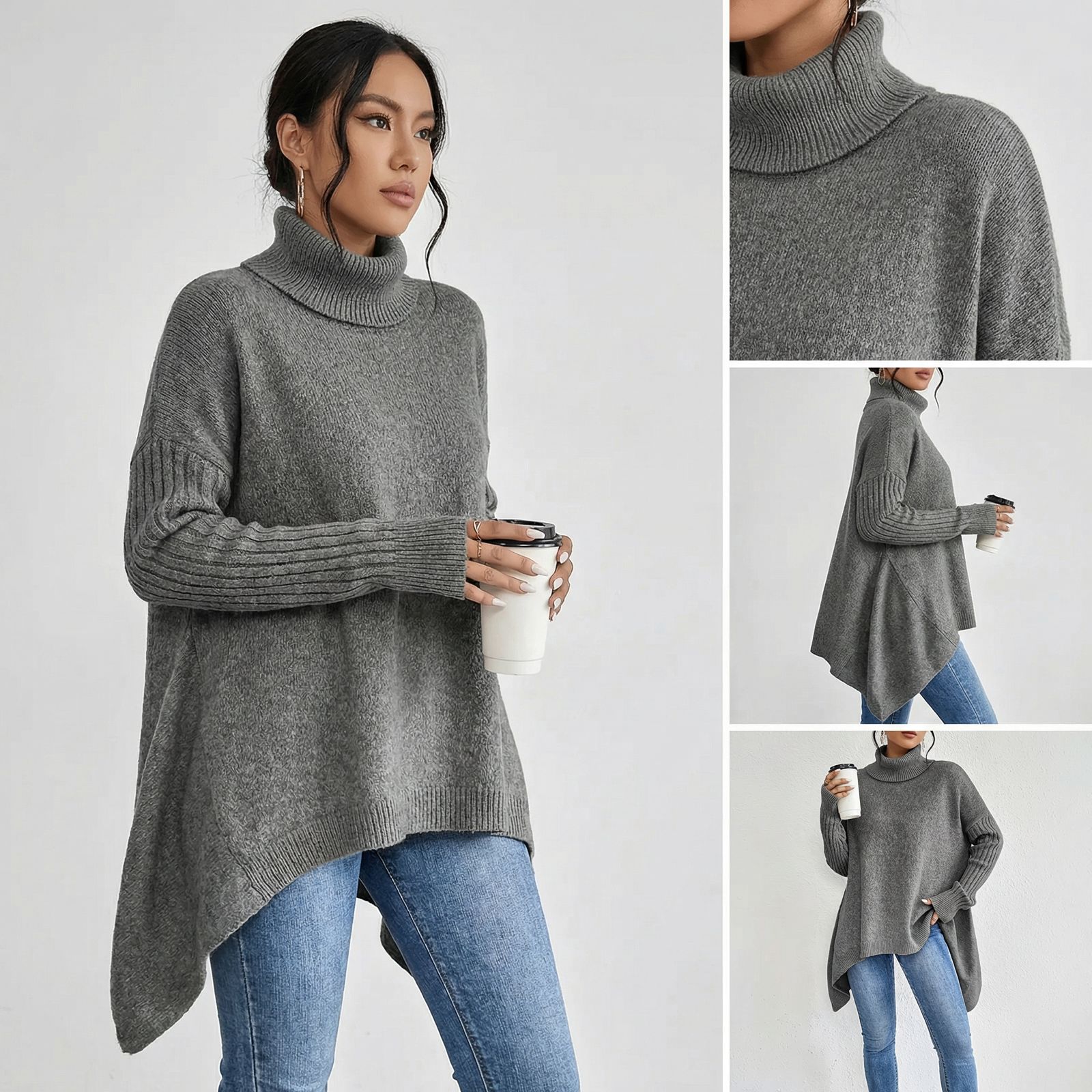 Montclair™ Elegant Knit Sweater with High Neck and Asymmetrical Hem