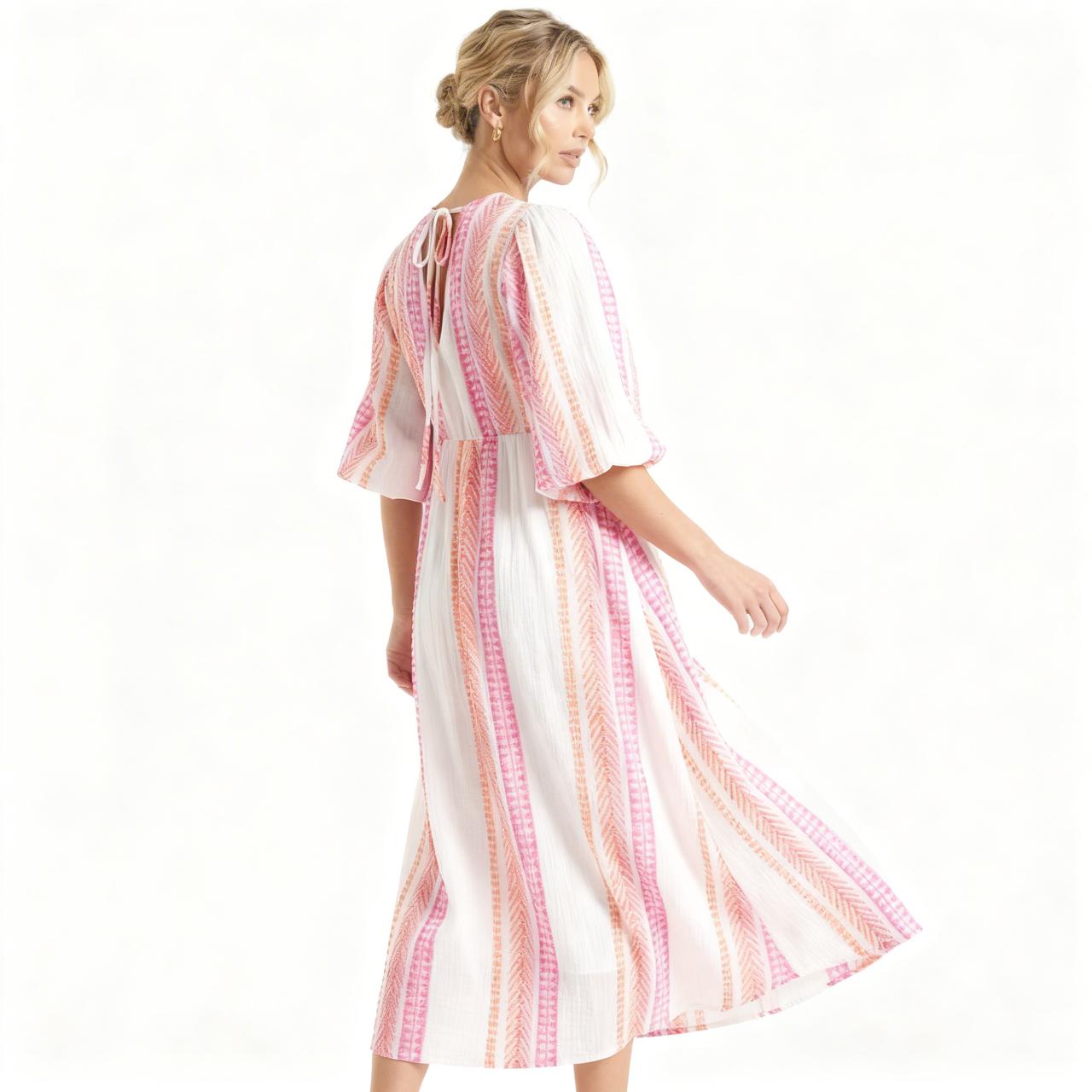 Valeria™ Lightweight Viscose Dress with V-Neck and Flowing Sleeves