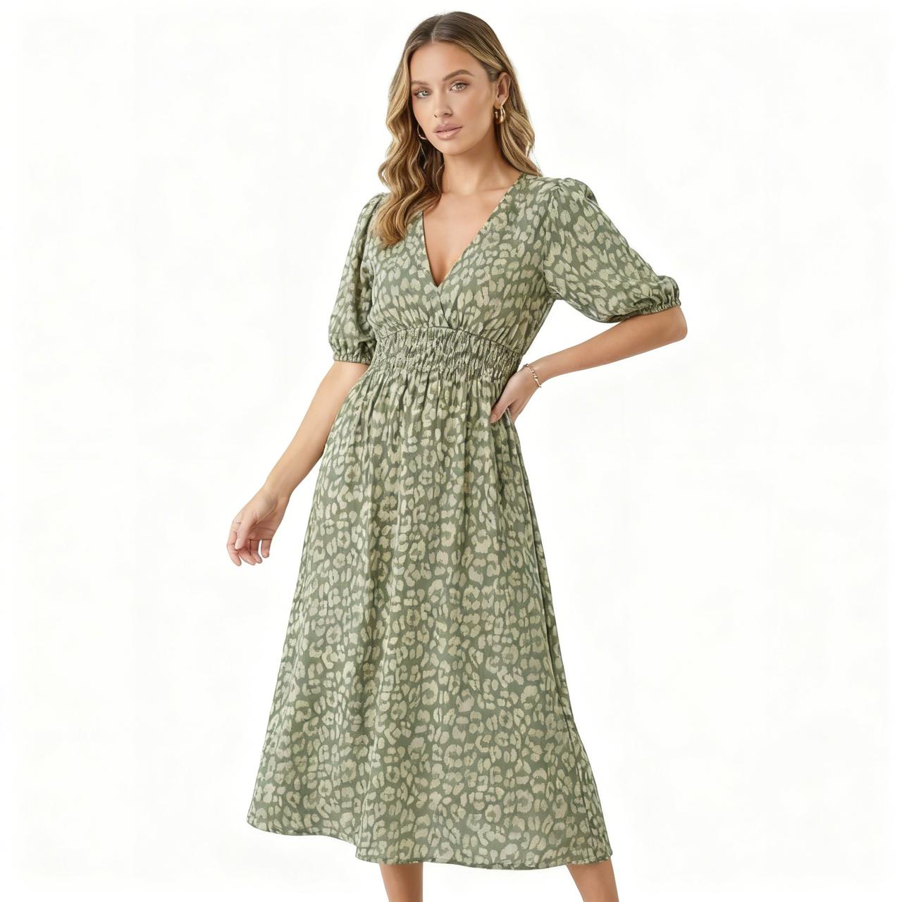 Valeria™ Lightweight Viscose Dress with V-Neck and Flowing Sleeves