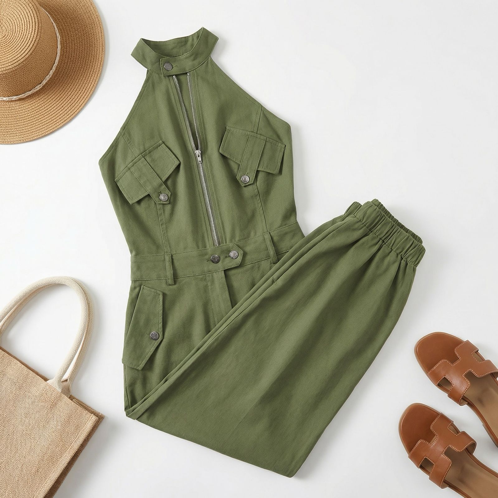 Dominna™ Lightweight Twill Cargo Jumpsuit with Refined Tailored Fit