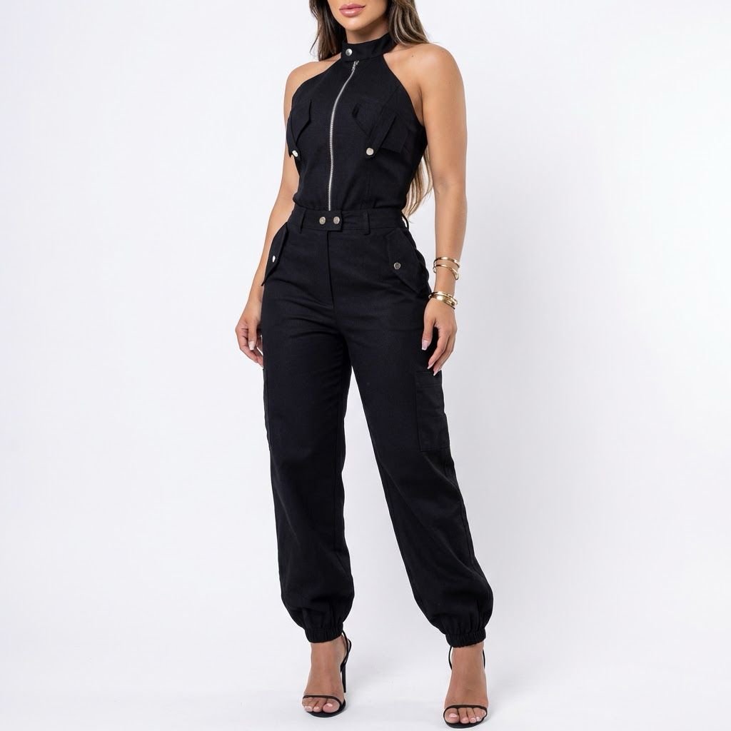 Dominna™ Lightweight Twill Cargo Jumpsuit with Refined Tailored Fit