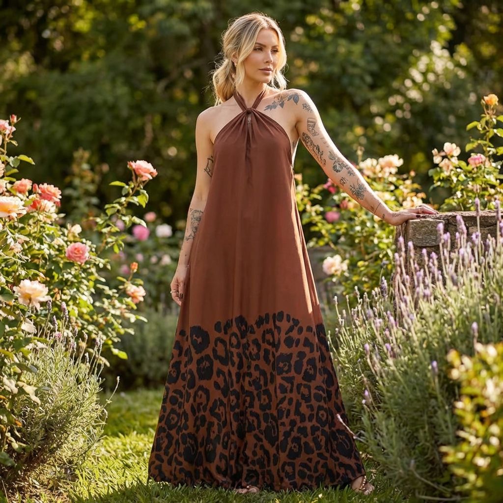 Isla Nomad™ Long Viscose Dress with Fluid Fit and Wild Print