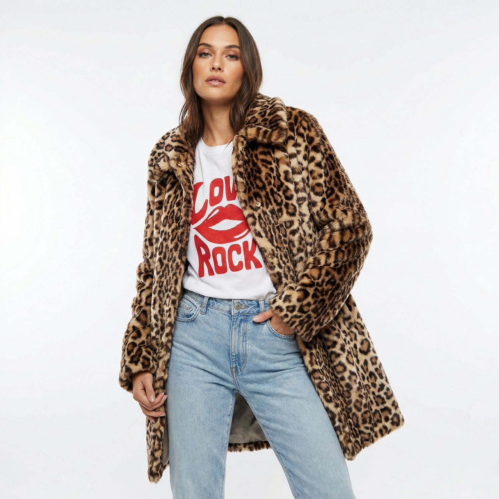 Leopard Luxe™ Faux Fur Coat with Elegant Tailored Fit