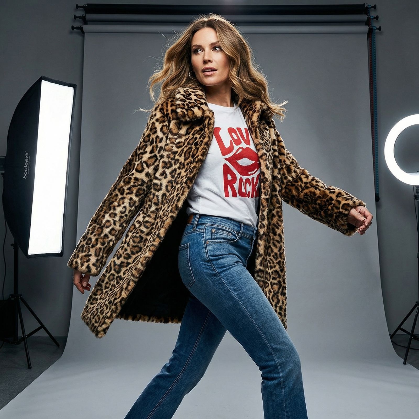 Leopard Luxe™ Faux Fur Coat with Elegant Tailored Fit