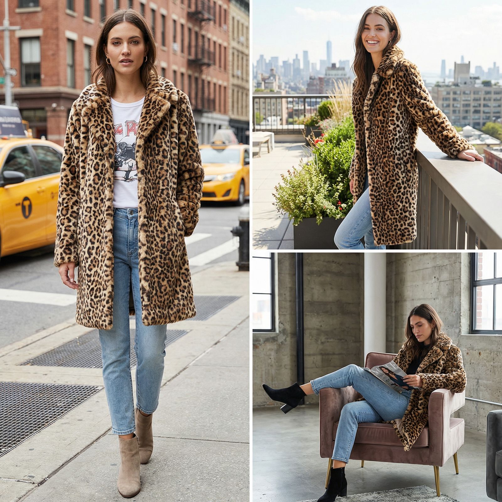 Leopard Luxe™ Faux Fur Coat with Elegant Tailored Fit