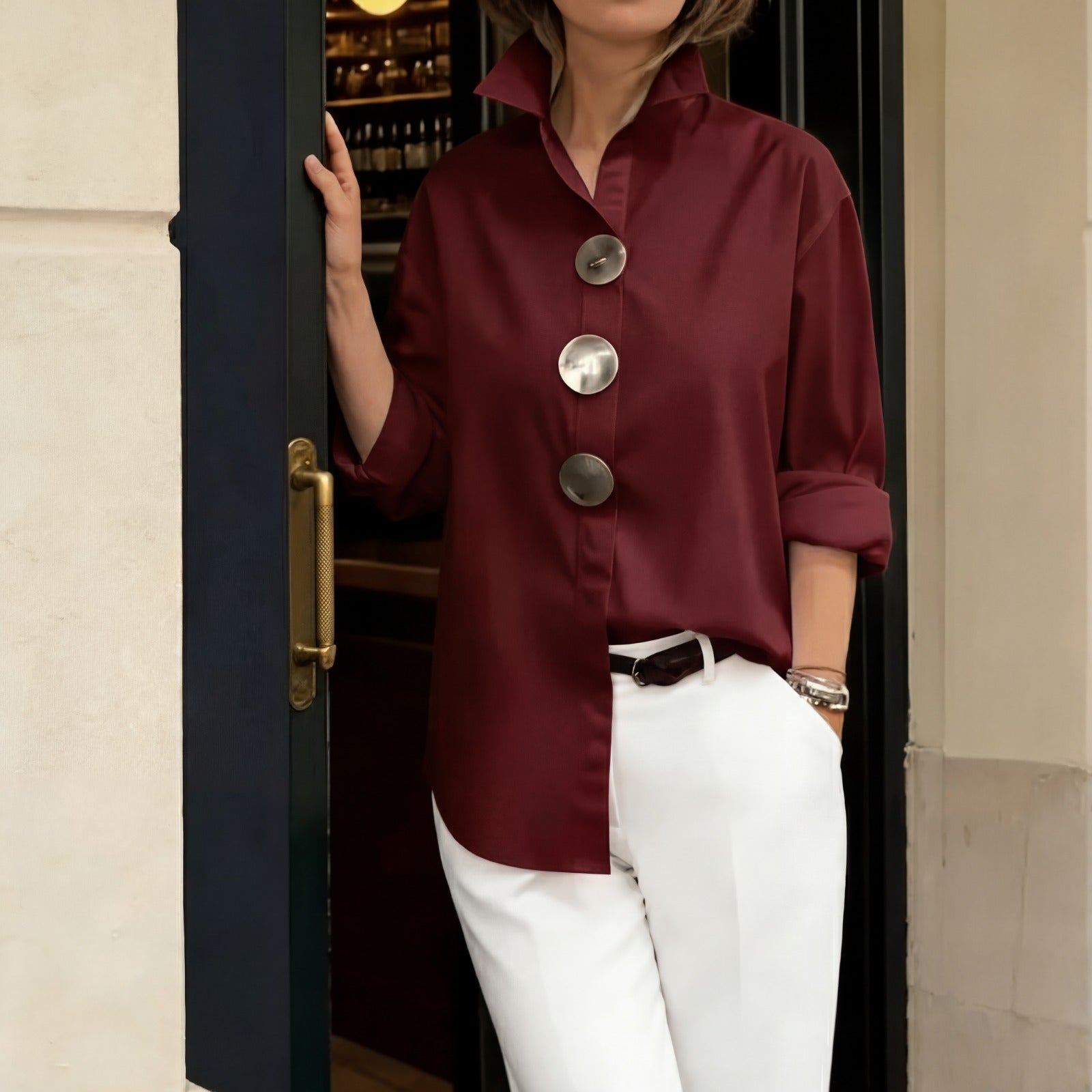 Martina™ Shirt with Structured Collar & Oversized Buttons