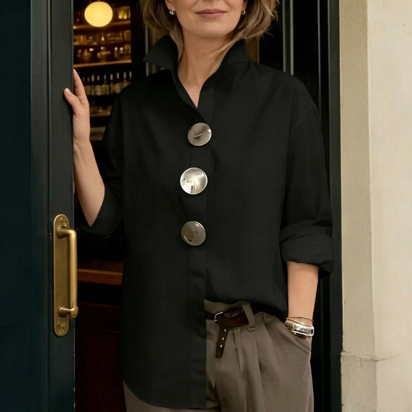 Martina™ Shirt with Structured Collar & Oversized Buttons