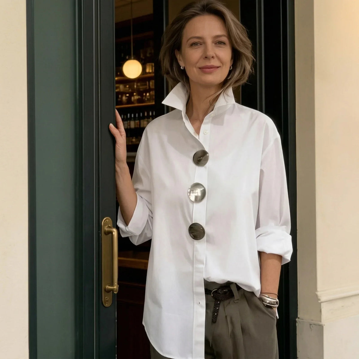 Structured Collar Design Martina™ Shirt with Structured Collar & Oversized Buttons