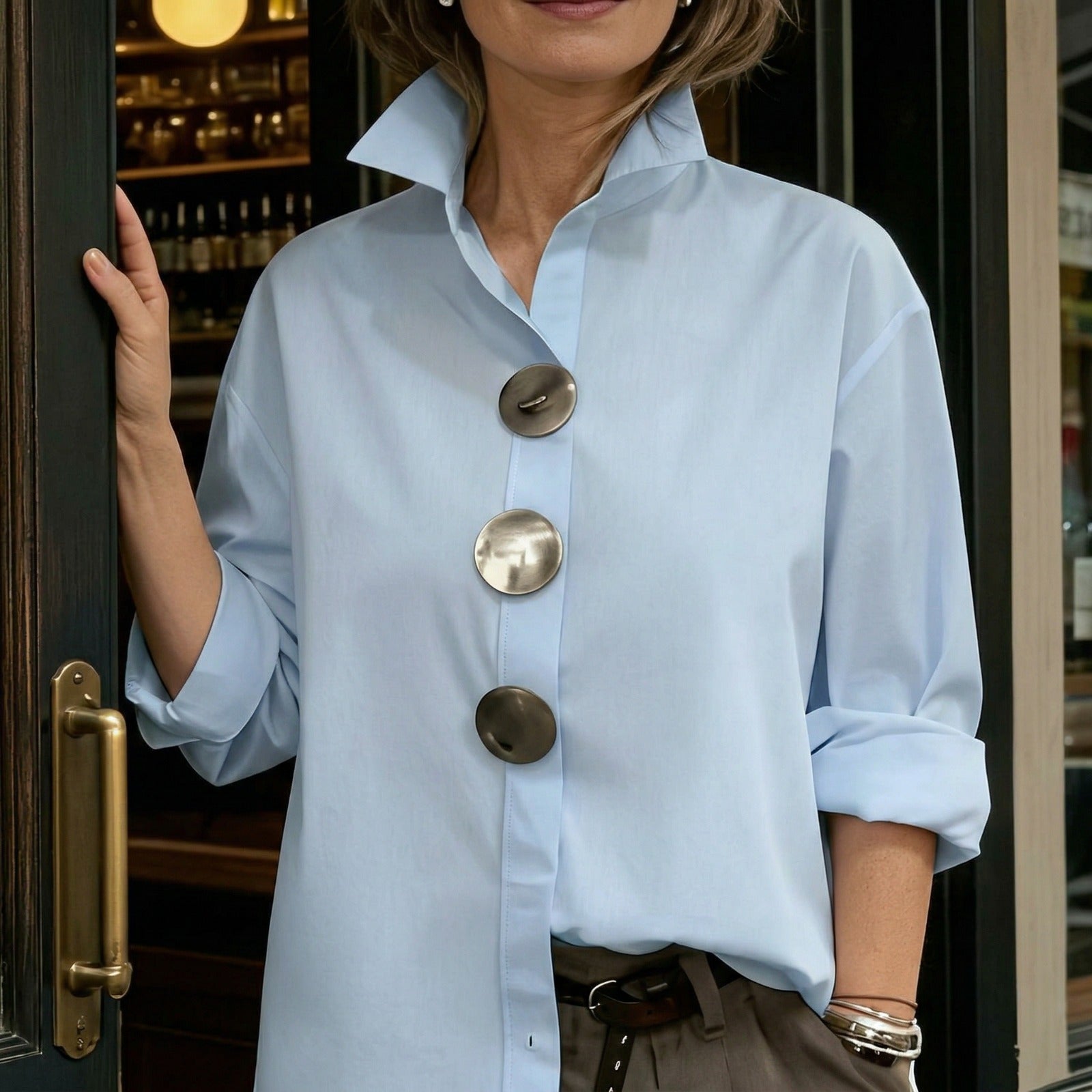 Martina™ Shirt with Structured Collar & Oversized Buttons