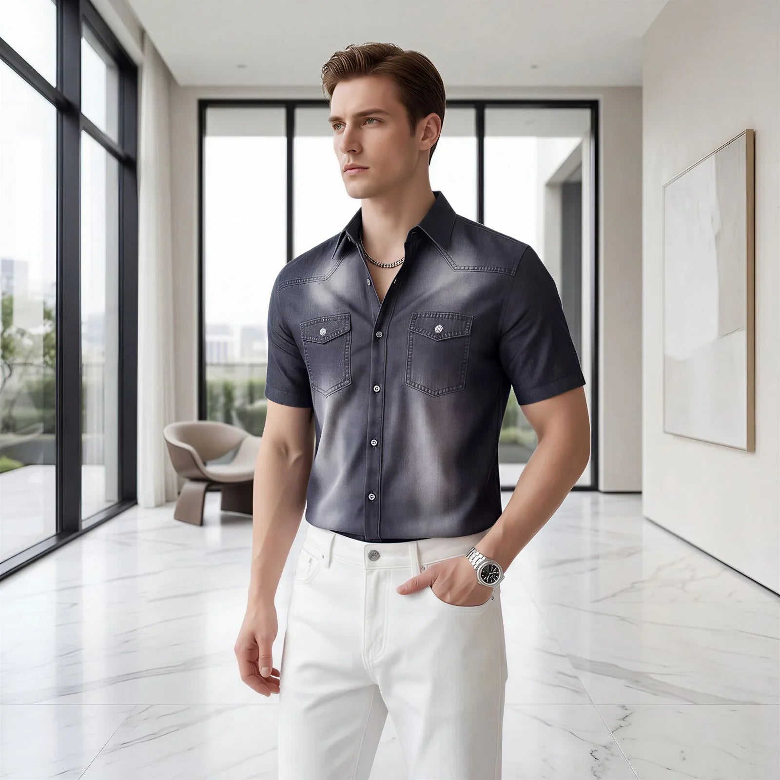 Vittorio™ Slim Fit Denim Shirt with Premium Faded Wash