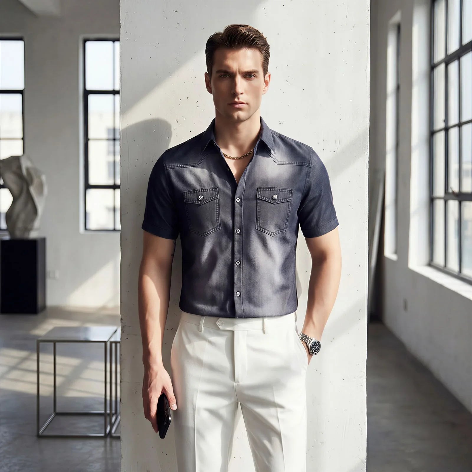 Vittorio™ Slim Fit Denim Shirt with Premium Faded Wash