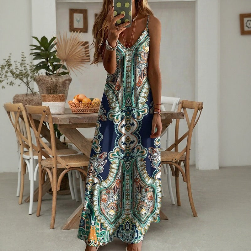 Aruba™ Maxi Dress with Ornamental Print and Thin Straps