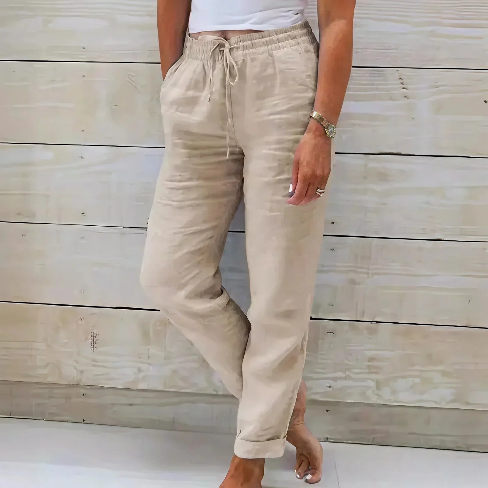 Norah™ Cotton-Linen Pants with Adjustable Waistband