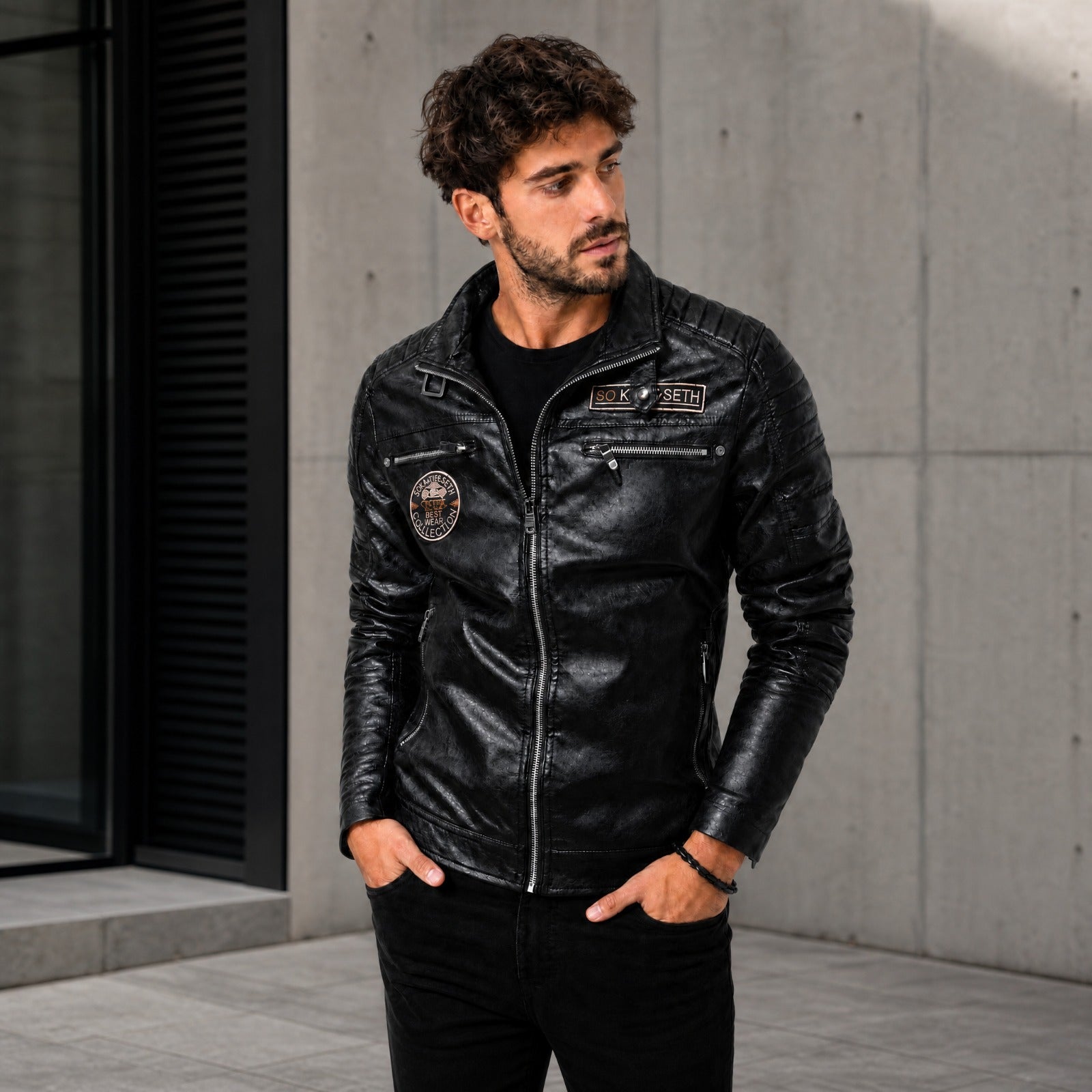 Vanguard™ Premium Leather Jacket with Stand Collar