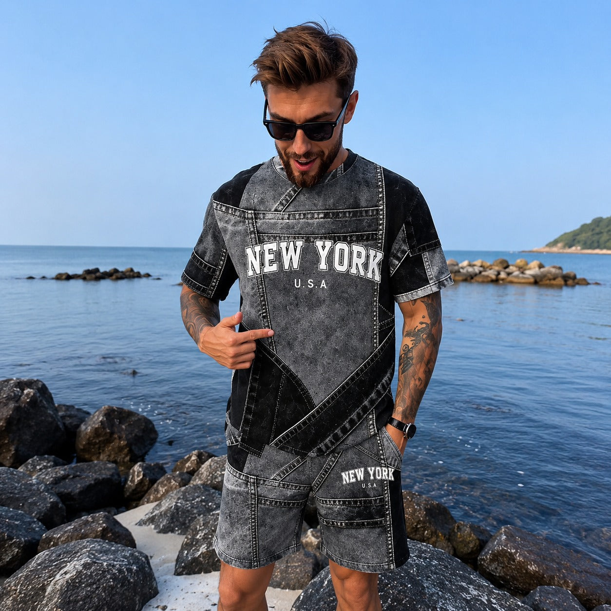 Dominic™ Denim-Effect Set with Short Sleeve T-Shirt