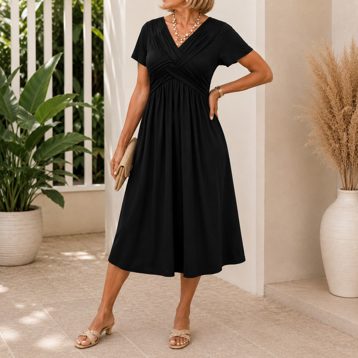 Lirenne™ Dress With Flowing Midi Skirt And Side Pockets