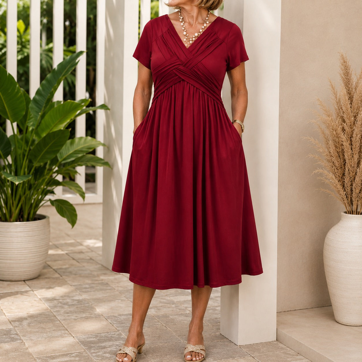 Lirenne™ Dress With Flowing Midi Skirt And Side Pockets