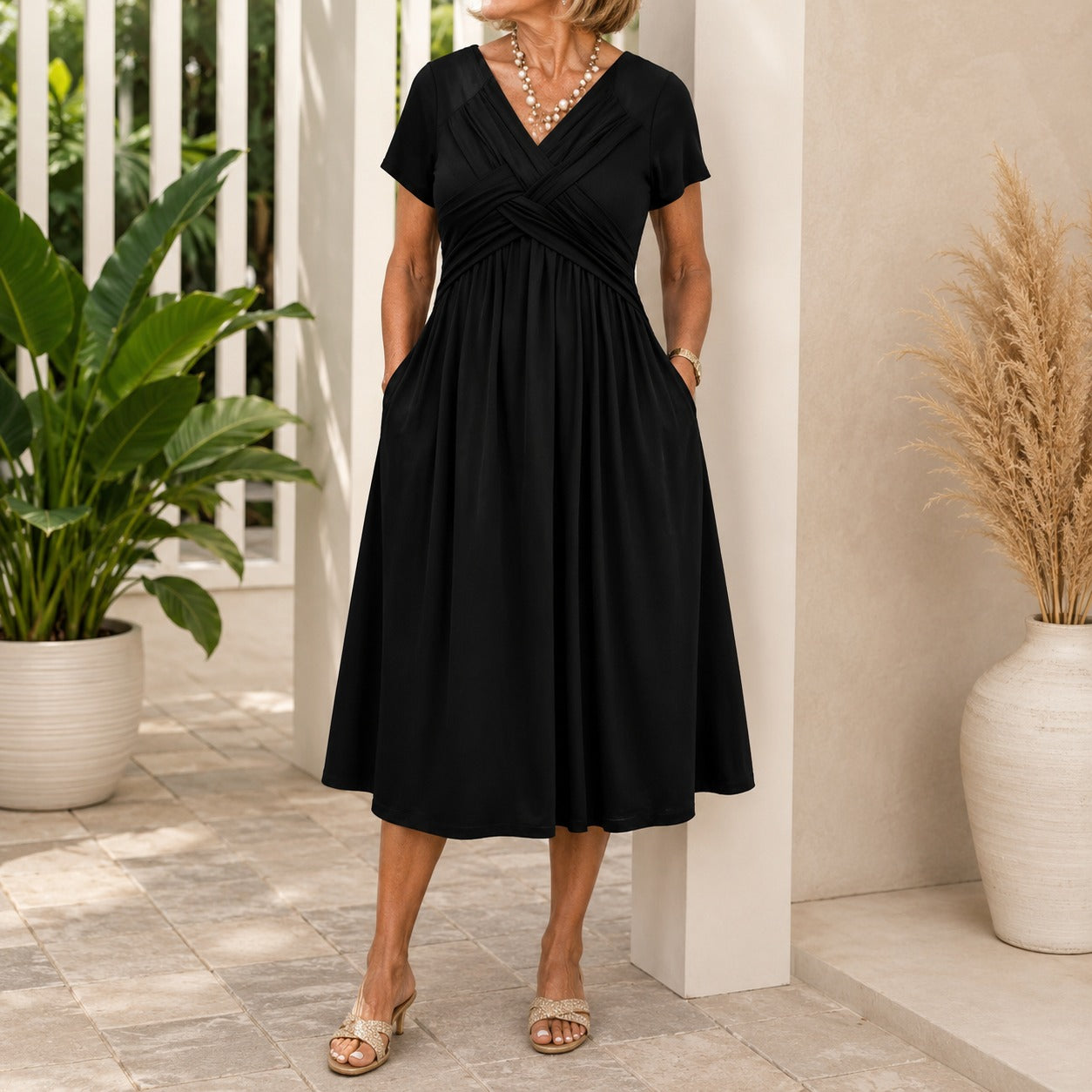 Lirenne™ Dress With Flowing Midi Skirt And Side Pockets