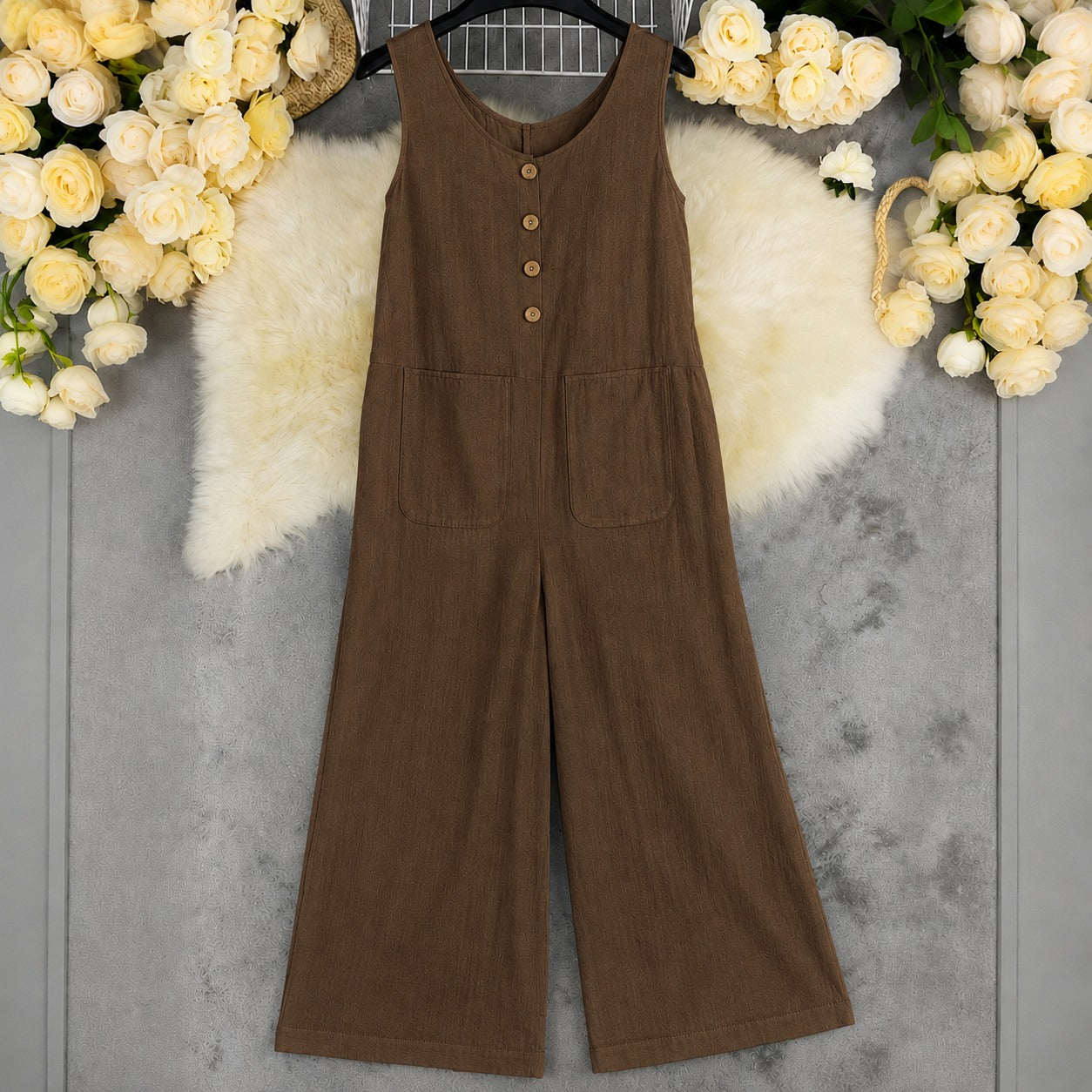 Wide-Leg Ellery™ Jumpsuit with Front Pockets and Round Neck