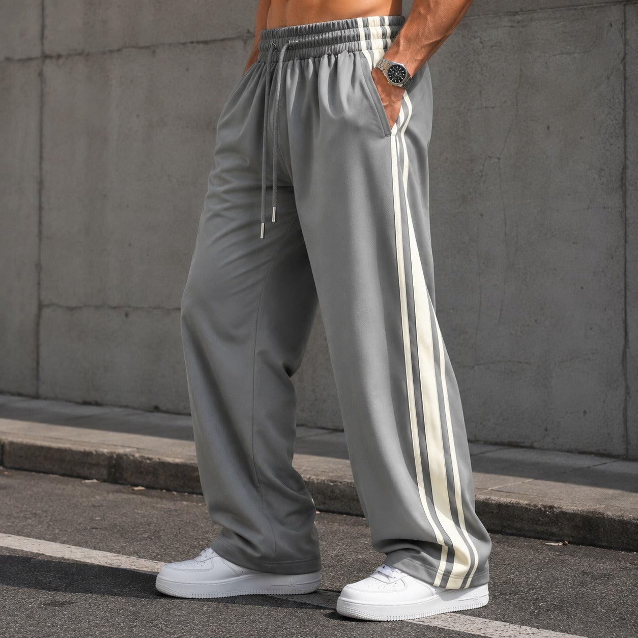 Pants Maxton™ with Side Stripes, Drawstring Waist and Straight Leg