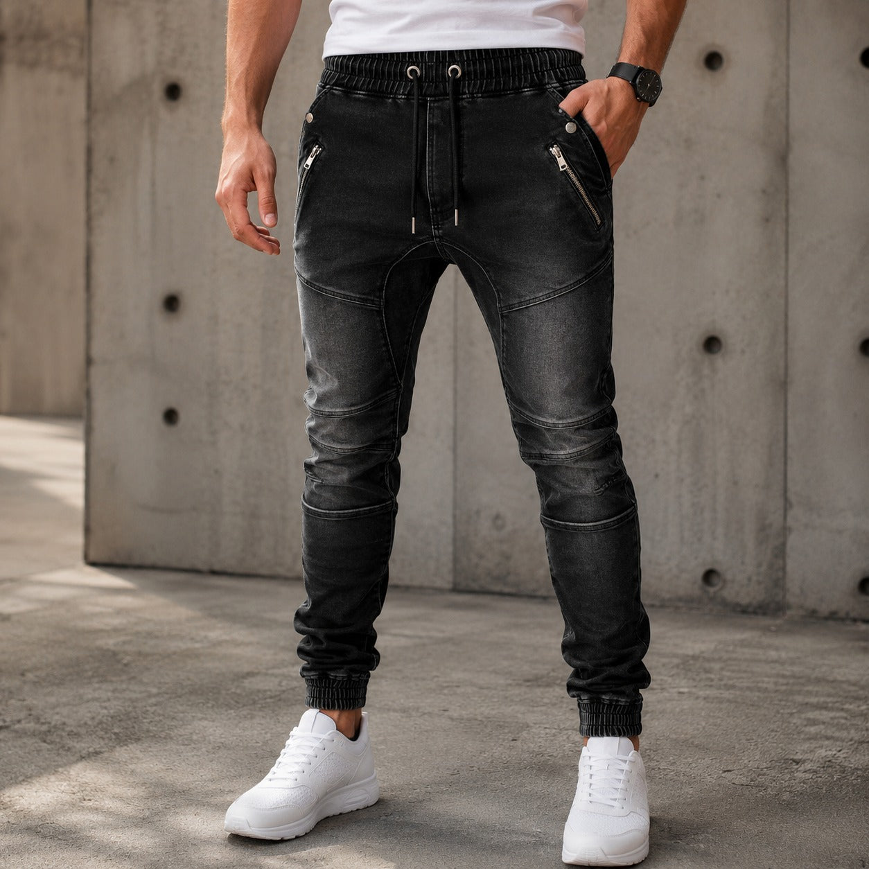 Jeans Bastian™ with Drawstring Waist, Zipper Pockets and Tapered Fit