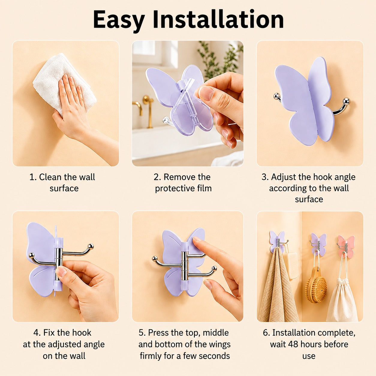[BUY 5, GET 5 FREE] Butterfly Adhesive Hook Set with Adjustable Wings and 3 Swivel Hooks