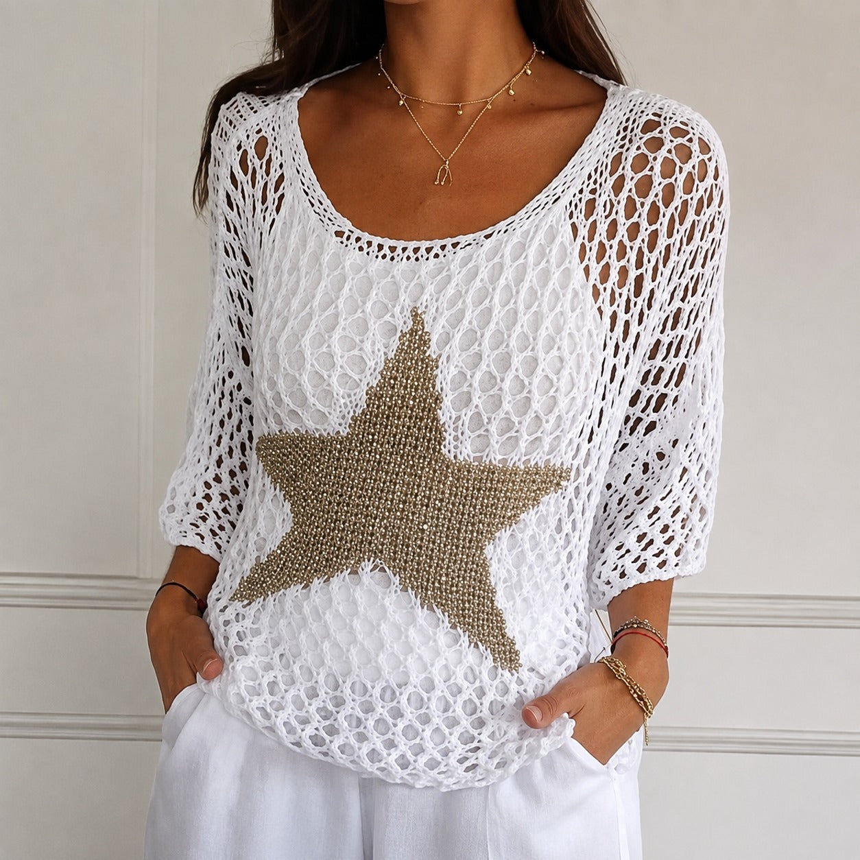 Sweater Starla™ in Open-Knit with Star Motif and Relaxed Fit
