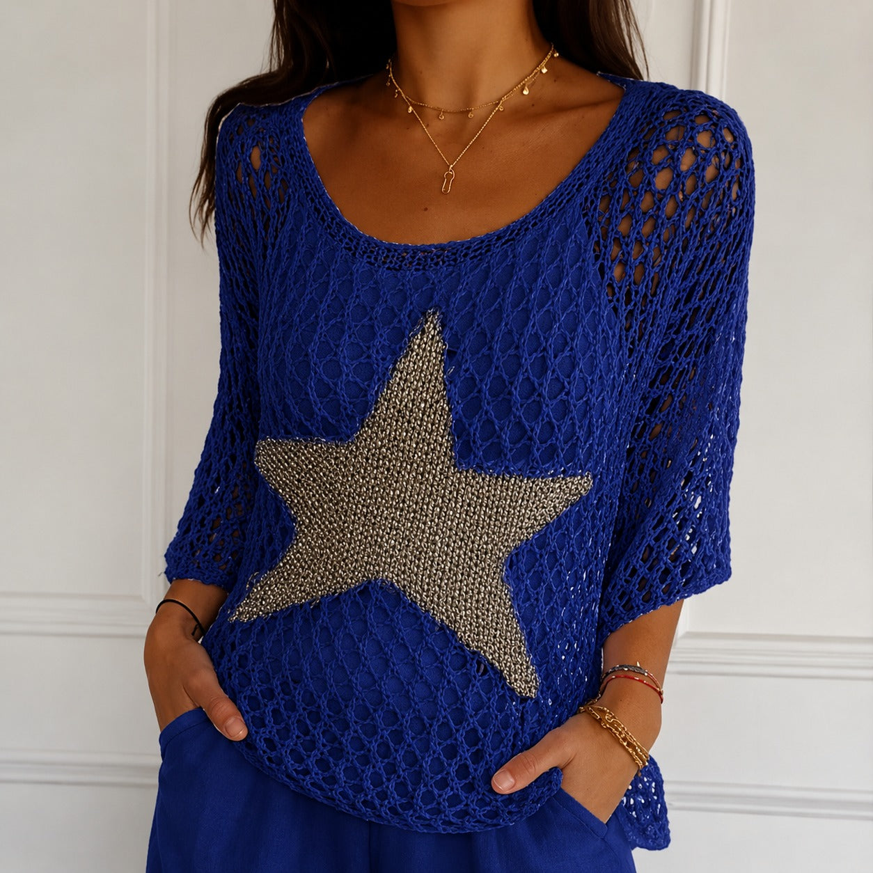Sweater Starla™ in Open-Knit with Star Motif and Relaxed Fit