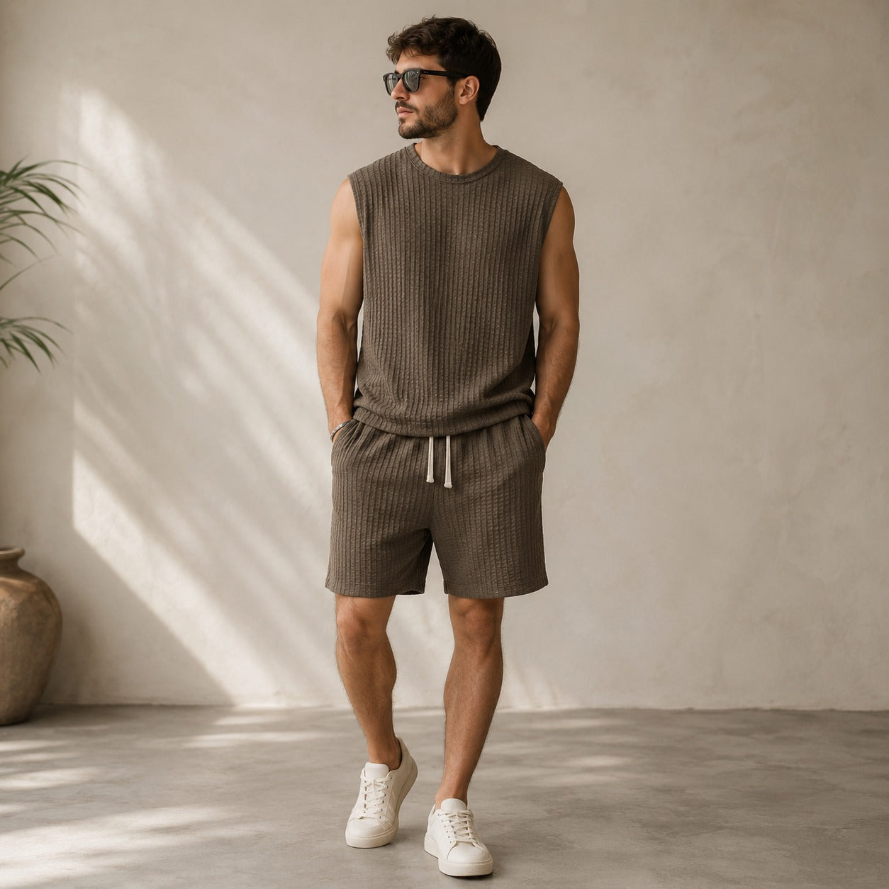 Montaro™ Textured Tank Top and Adjustable Drawstring Shorts Set
