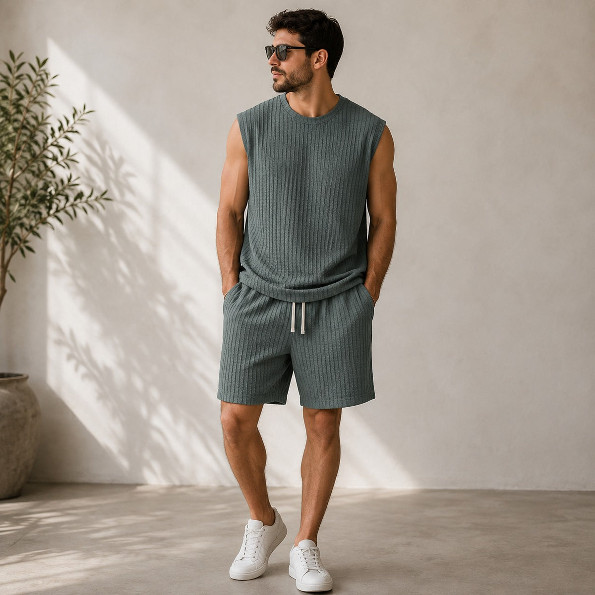 Montaro™ Textured Tank Top and Adjustable Drawstring Shorts Set