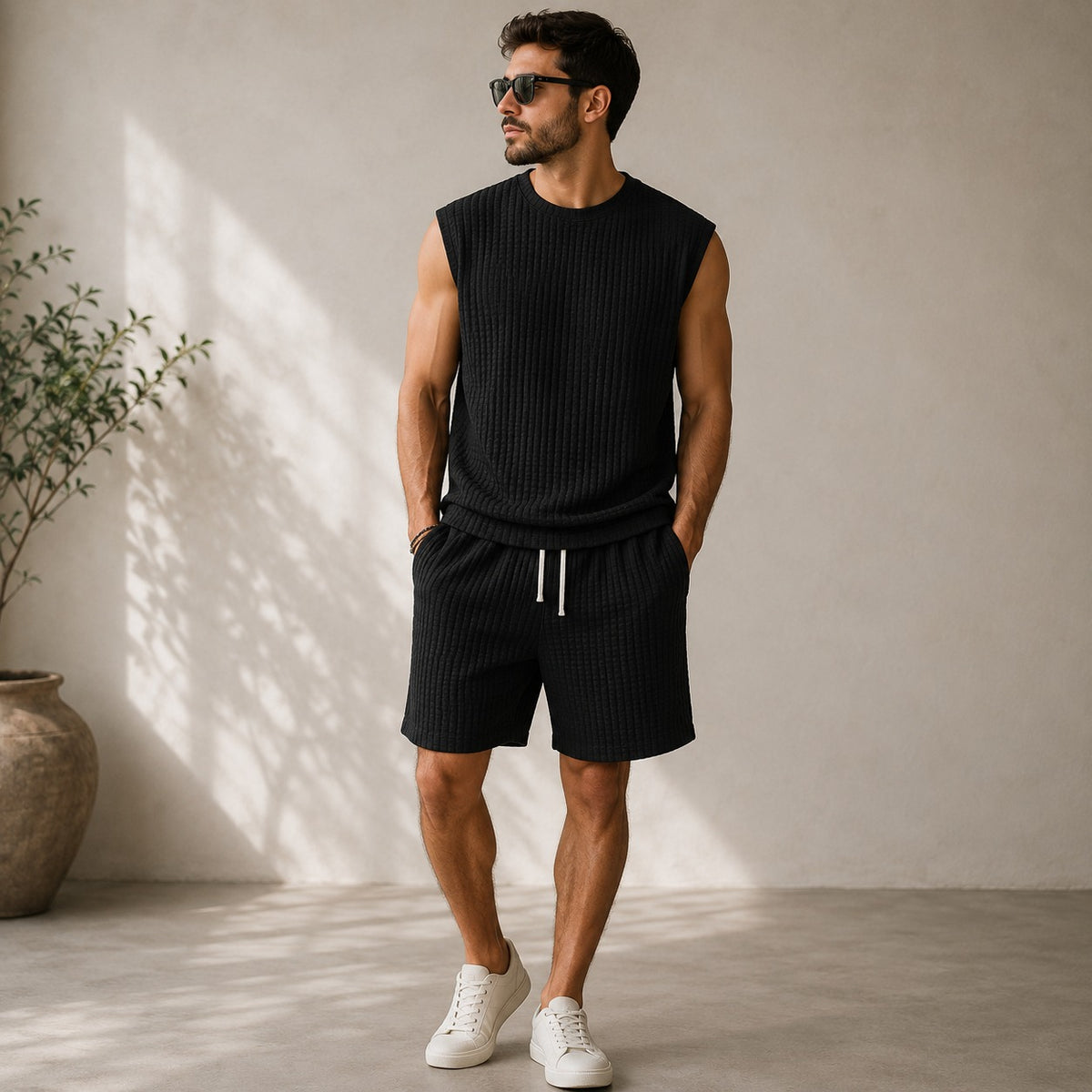 Montaro™ Textured Tank Top and Adjustable Drawstring Shorts Set