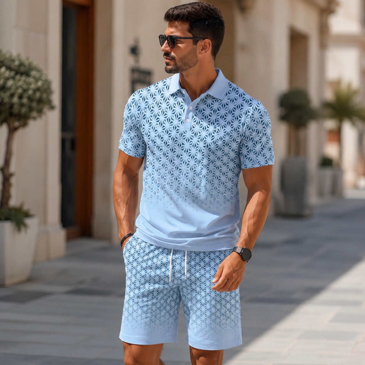 Set Sterling™ with Geometric Polo and Coordinated Drawstring Shorts