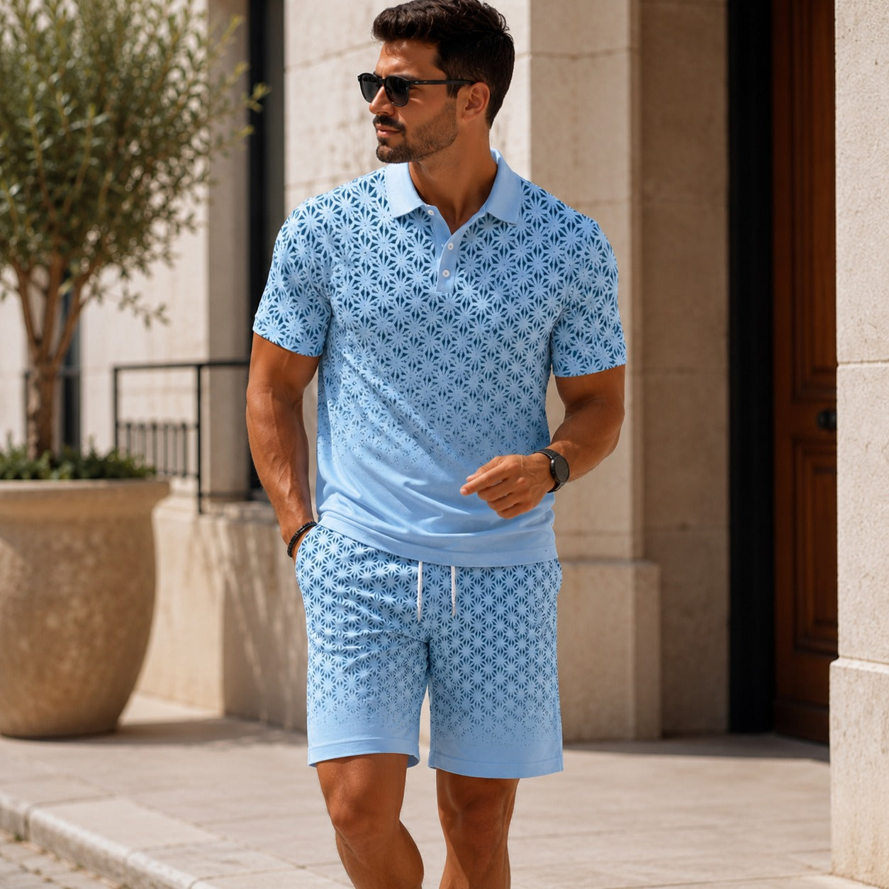 Set Sterling™ with Geometric Polo and Coordinated Drawstring Shorts